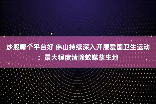 炒股哪个平台好 佛山持续深入开展爱国卫生运动：最大程度清除蚊媒孳生地
